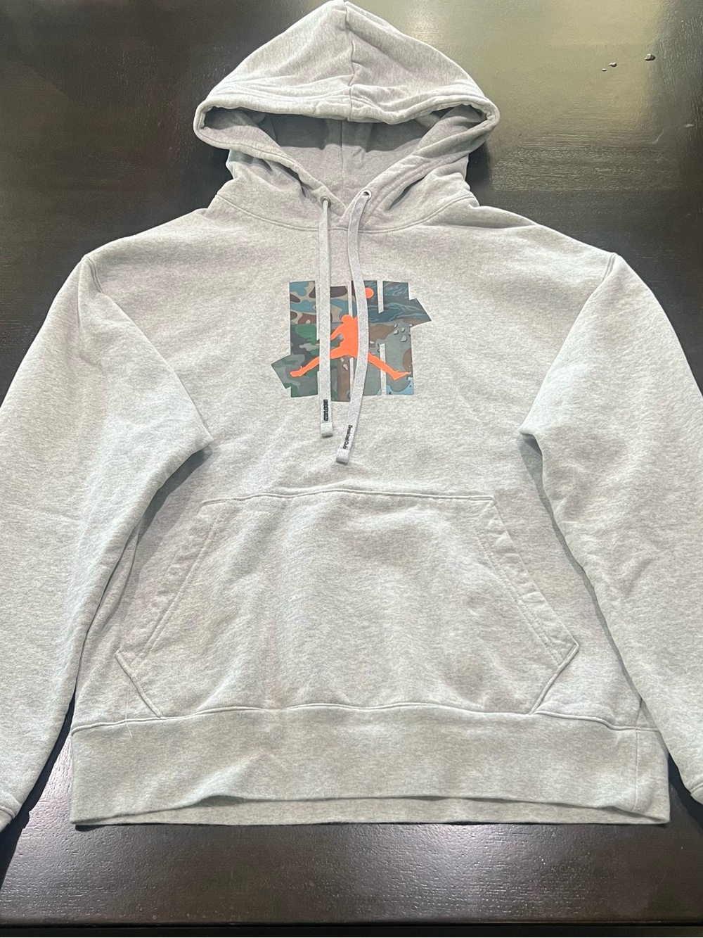 Jordan Light Gray Pullover Hoodie with Camo & Orange Jumpman